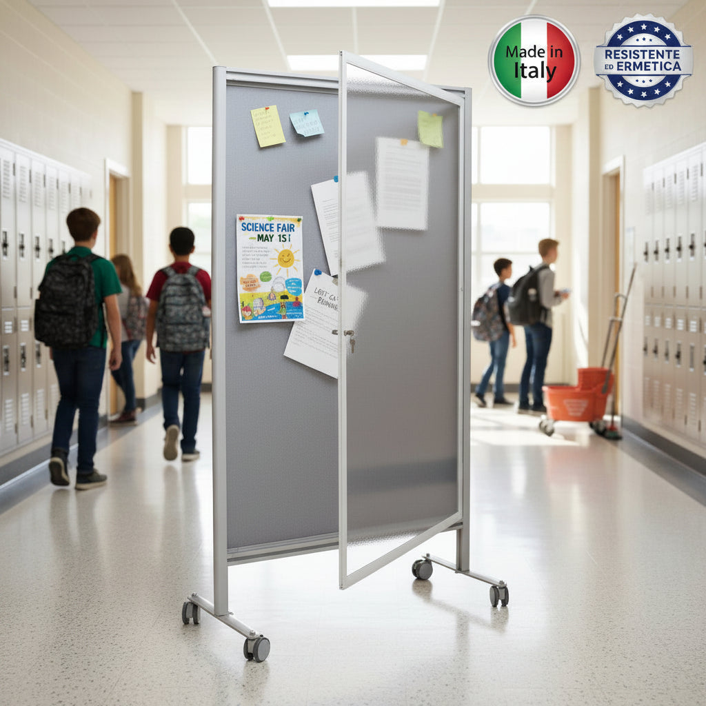 Bacheca su ruote per uffici ed esposizioni, sicura.
