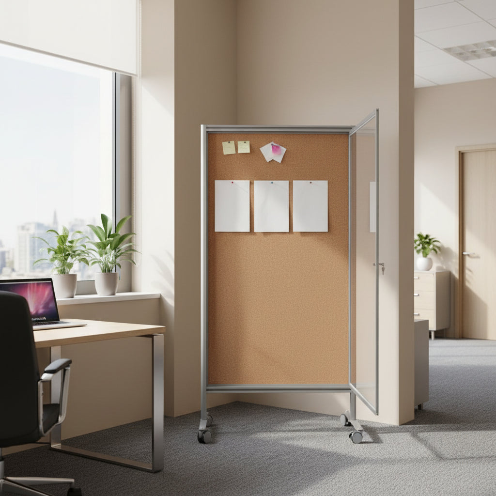 Bacheca autoportante su ruote fondo sughero MD-ALBASU-D2R