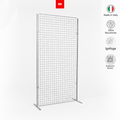 Griglia espositiva con piedi autoportanti, perfetta per mostre, fiere e negozi, compatibile con ganci per quadri.