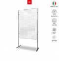 Griglia espositiva con piedi autoportanti, perfetta per mostre, fiere e negozi, compatibile con ganci per quadri.