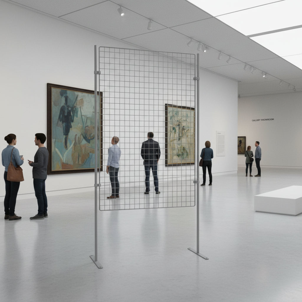 Pannello espositivo con Griglia metallicaper esposizione quadri e opere d'arte in mostre e gallerie.