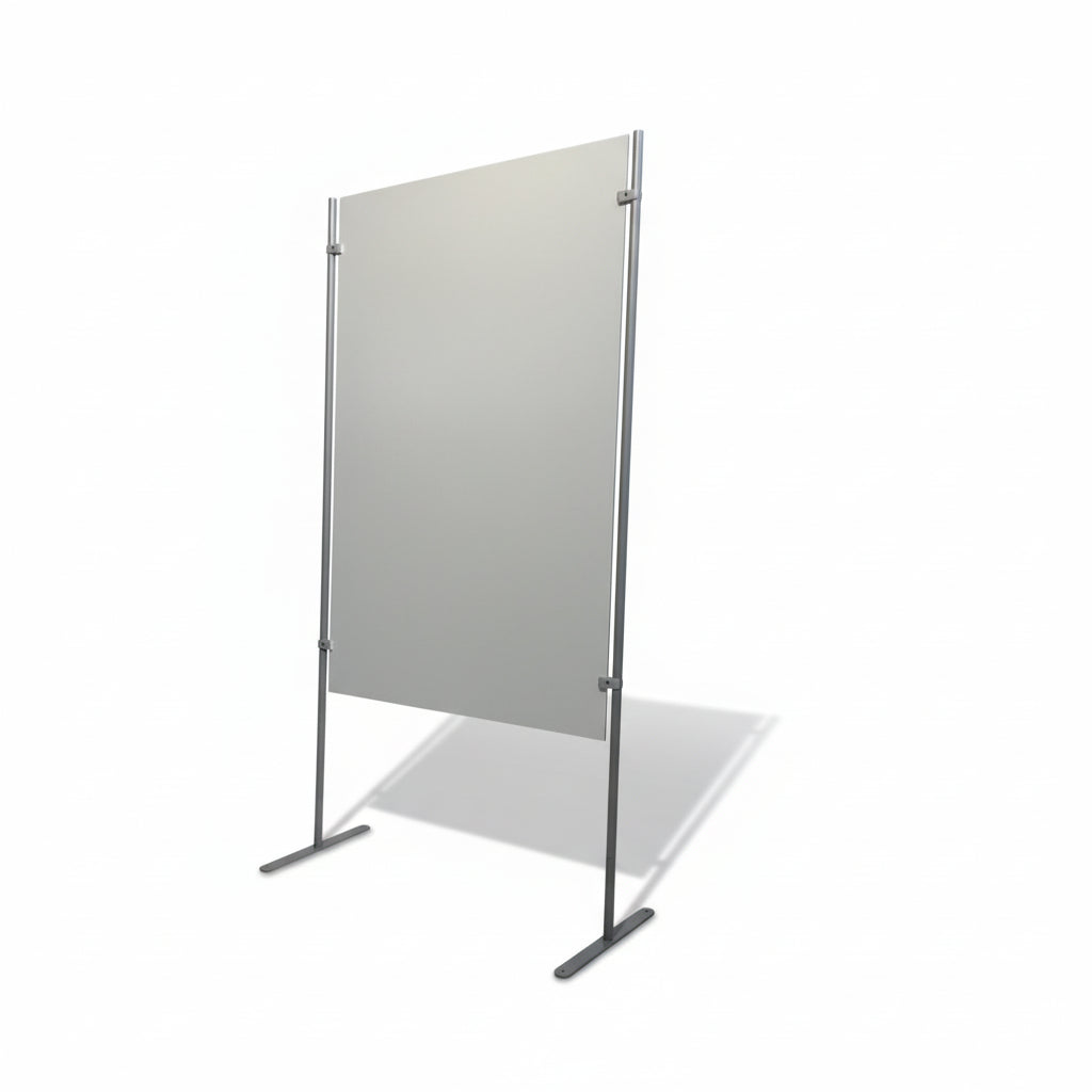 Pannello espositivo con lastra in alluminio per allestimenti museali dal design moderno e minimale.