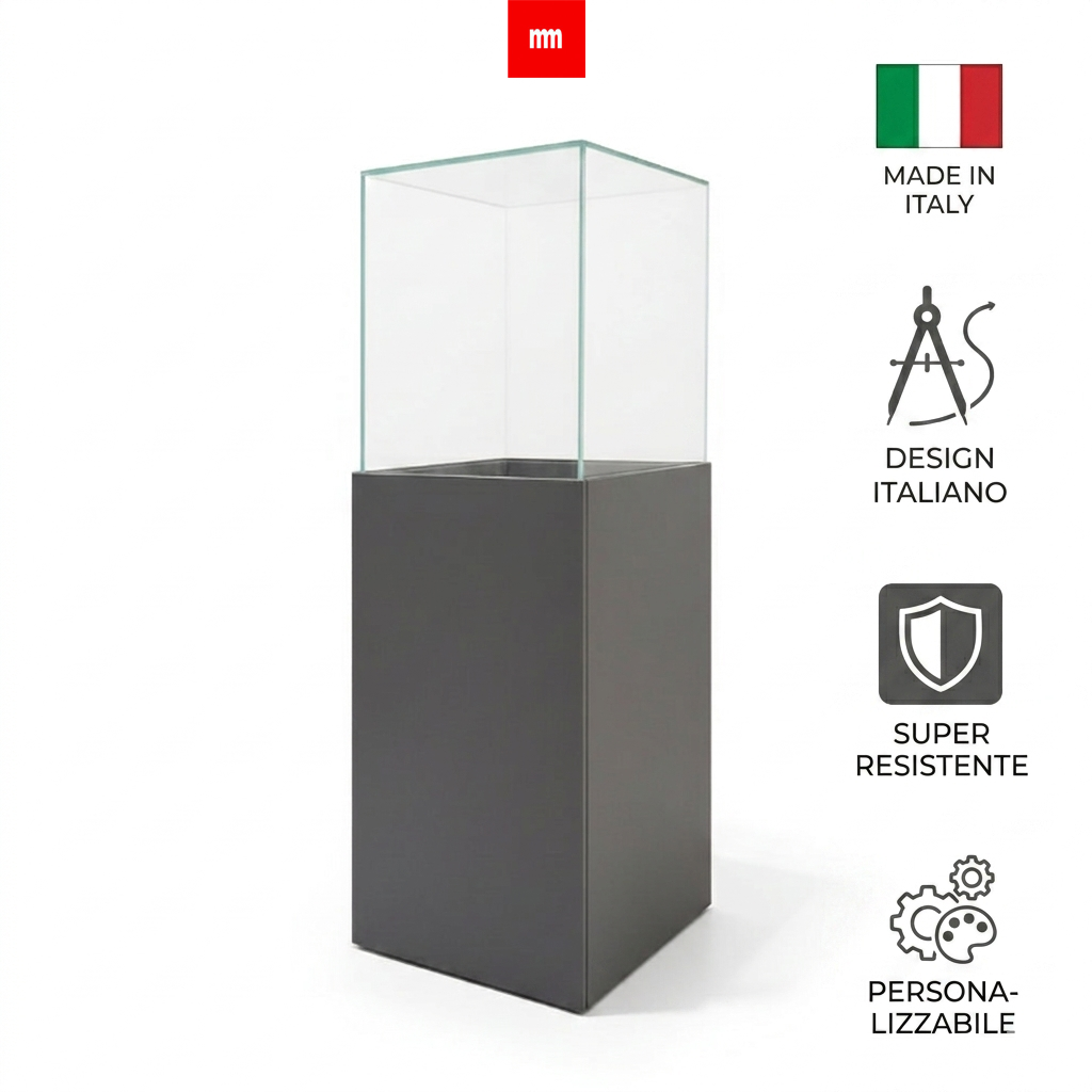 vetrina espositiva per musei e mostre, design italiano, made in italy, materiali di prima qualità